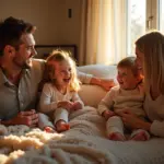 Счастливая российская семья родителей и детей, проводящих время вместе дома, показывающая тепло, общение и единство