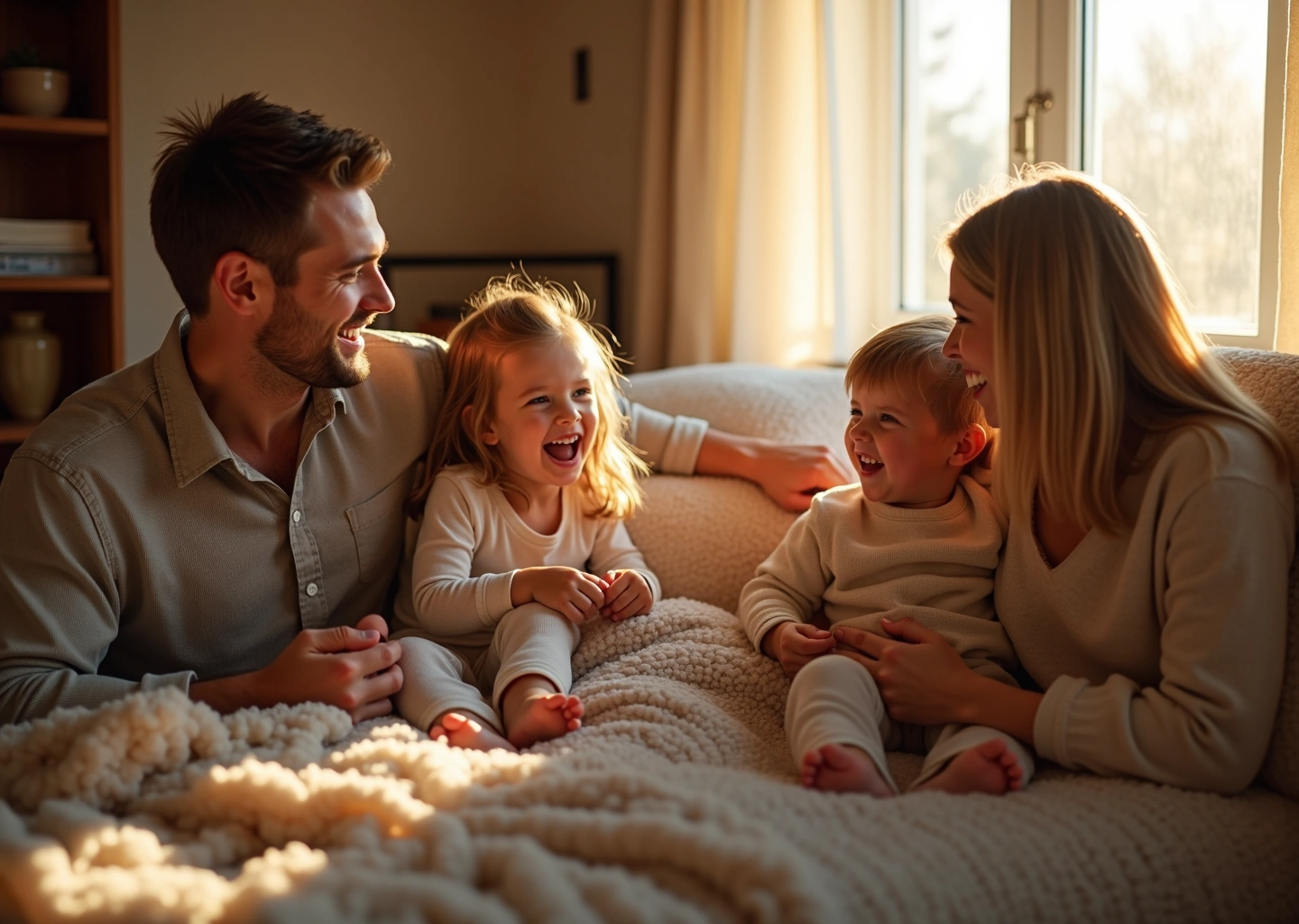 Счастливая российская семья родителей и детей, проводящих время вместе дома, показывающая тепло, общение и единство